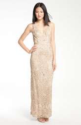 Sue Wong V Neck Embroidery & Bead Overlay Gown $548.00