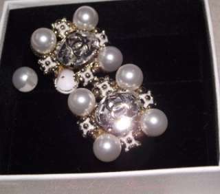 Authentic Chanel Large CC Crystal Pearl Clip Earrings  