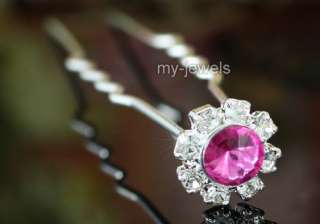 pcsX Bridal Pink Clear Flower Crystal Hair Pins P1084  
