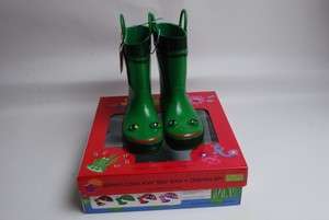   KIDS RAIN BOOTS & UMBRELLA GREEN FROG YELLOW SET WATERPROOF  