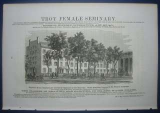 1861 ENGRAVING TROY FEMALE SEMINARY ADVERTISEMENT  