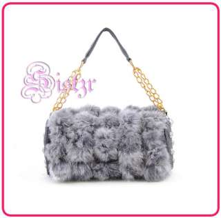 100% Genuine Rabbit Fur Furs Rivet Bag Handbag Purse Vanity Fashion 
