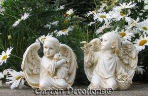 Set of 2 ANGEL BIRD RABBIT Garden Statues SO PRETTY  