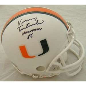 Vinny Testaverde Autographed/Hand Signed Miami Hurricanes Mini Helmet