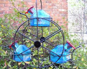 FERRIS WHEEL Aqua Glass Hummingbird Feeder Parasol NIB  