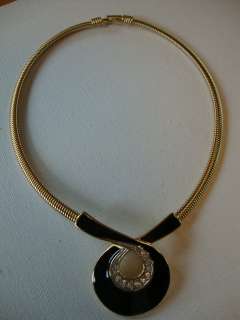   Trifari enamel crystal rhinestone necklace pendant choker gold plated