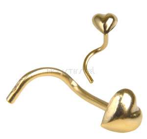 Solid 14K Gold 3.0mm Heart Nose Ring Nostril Screw USA  