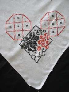 Vintage Hand embroidered cross stitch tablecloth 30x36  