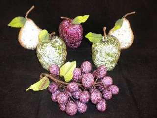   Pc BEADED FRUIT Decorative Real Size APPLES PEARS & GRAPES  