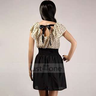   Sleeve Chiffon Dots Polka Waist Top Mini Dress Size S 4 6 8  