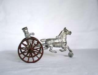 Cast Iron Horse Drive Sulky Harness Racing Wheels Figure Childs Toy 