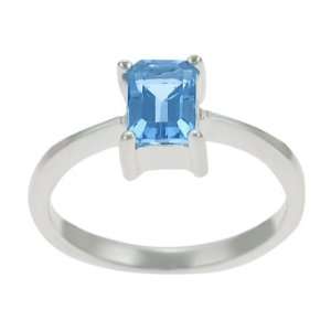   Sterling Silver Genuine Blue Topaz Emerald Cut Solitaire Ring Jewelry