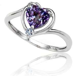   Lab Created Heart Shape Alexandrite and Diamond Ring(Size4) Jewelry