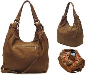 Italian Leather Handbag Purse Hobo Shoulder Bag Tote (7003 BEIGE 