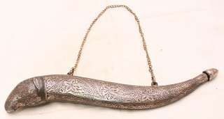 Antique Hindu Persian Steel Silver Gunpowder Case 1920s  