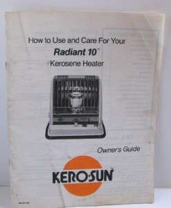 Kero Sun Radiant 10 Kerosene Heater Operator Owners Manual 