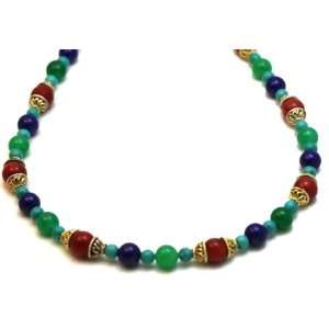 Gemstones Necklaces Jade, Coral, Turquoise, Lapis and Indian Gold 