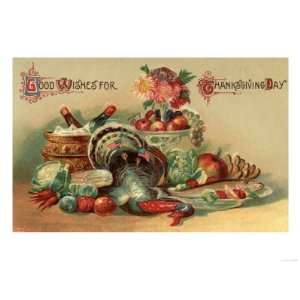  Good Wishes for Thanksgiving Day   View of a Feast Giclee 