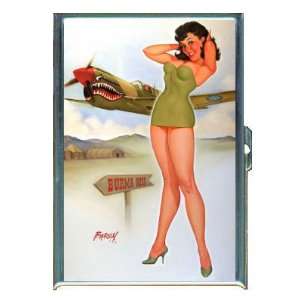 PIN UP GIRL CARTOON AIRPLANE ID CREDIT CARD WALLET CIGARETTE CASE 