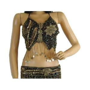   BLACK BELLY DANCE OUTFIT COIN BRA CHOLI HIP WRAP SET S Toys & Games