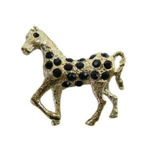   Pin   Gold Plated Black Crystal Studded Horse Lapel Pin Toys & Games