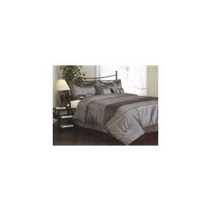  Yolanda 7Pc King Comforter Set Strpped Grey Modern Design 