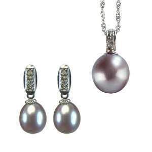  Dewdrop Lavender Cultured Pearl 14k White Gold Diamond 