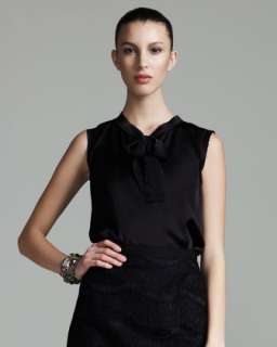 Sleeveless Tie Neck Blouse & Two Tone Lace Skirt