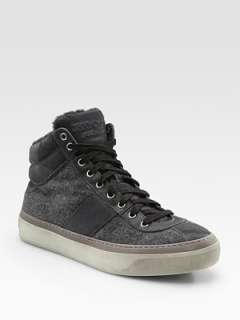 Jimmy Choo   High Top Flannel Sneakers with Shearling    