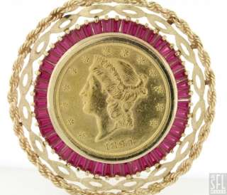 JUMBO HEAVY 22K GOLD 1899 DOUBLE EAGLE LIBERTY COIN PENDANT W/ 14K 