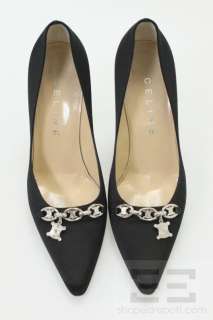 Celine Black Satin And Silver Charm Pointed Toe Heels Size 38  