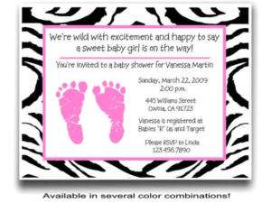 10 ZEBRA Baby Shower Invitations Bridal Birthday COLORS  