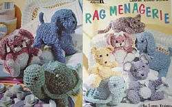 Rag Menagerie, rag rug fabric animals crochet patterns dog cat bear 