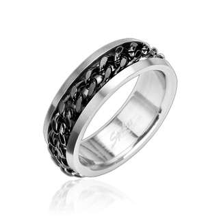   Steel Mens Black Cuban Chain Spinning Wedding Band Ring Size 9 15