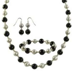  pearl with black onyx necklace, 7.5 bracelet, and shephards hook 
