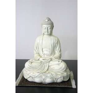 Buddha in Meditation on Lotus Sculpture, 11.5H, Stone 