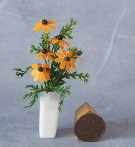 Dollhouse miniature Vase w Black Eyed Susans Flowers Garden, NEW OOAK