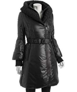 Mackage black quilted Ace cable knit detail belted coat   up 