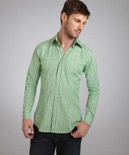 Etro spring green bar striped Alex slim fit dress shirt