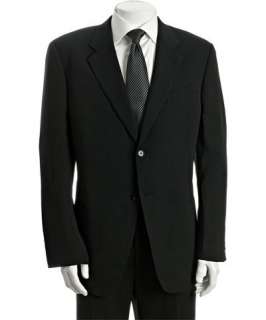 Armani Collezioni black twill wool 2 button suit with flat front pants
