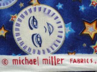 COTTON QUILT FABRIC MICHAEL MILLER BLUE MOON FACE STARS  