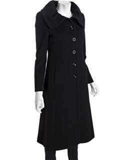 Cinzia Rocca black wool cashmere ruched collar button front coat