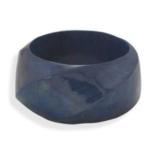    Contoured Wood Bangle Bracelet Dark Blue 35mm Wide Jewelry