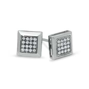   Square Earrings in 10K White Gold 1/8 CT. T.W. CROSSES Jewelry