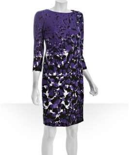 Taylor purple ponte abstract print three quarter sleeve dress