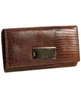 Furla cognac lizard leather Dana flap continental wallet   