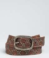 Bill Adler rosewood etched and studded leather belt style# 319192802