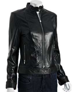 Laundry by Shelli Segal black leather zip front banded jacket 