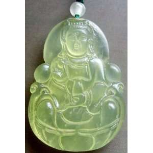  Green Jade Buddhist Kwan Yin Pu Sa Amulet Pendant 