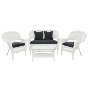   White Wicker Conversation Set   Black Cushions Patio, Lawn & Garden